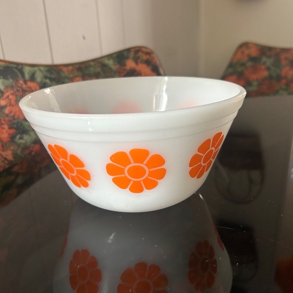 Federal Vintage White Bowl with Orange Floral Design